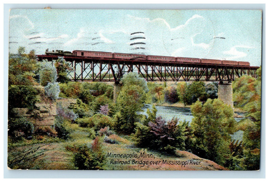 1907 Railroad Bridge Over Mississippi River Minneapolis Minnesota MN Postcard
