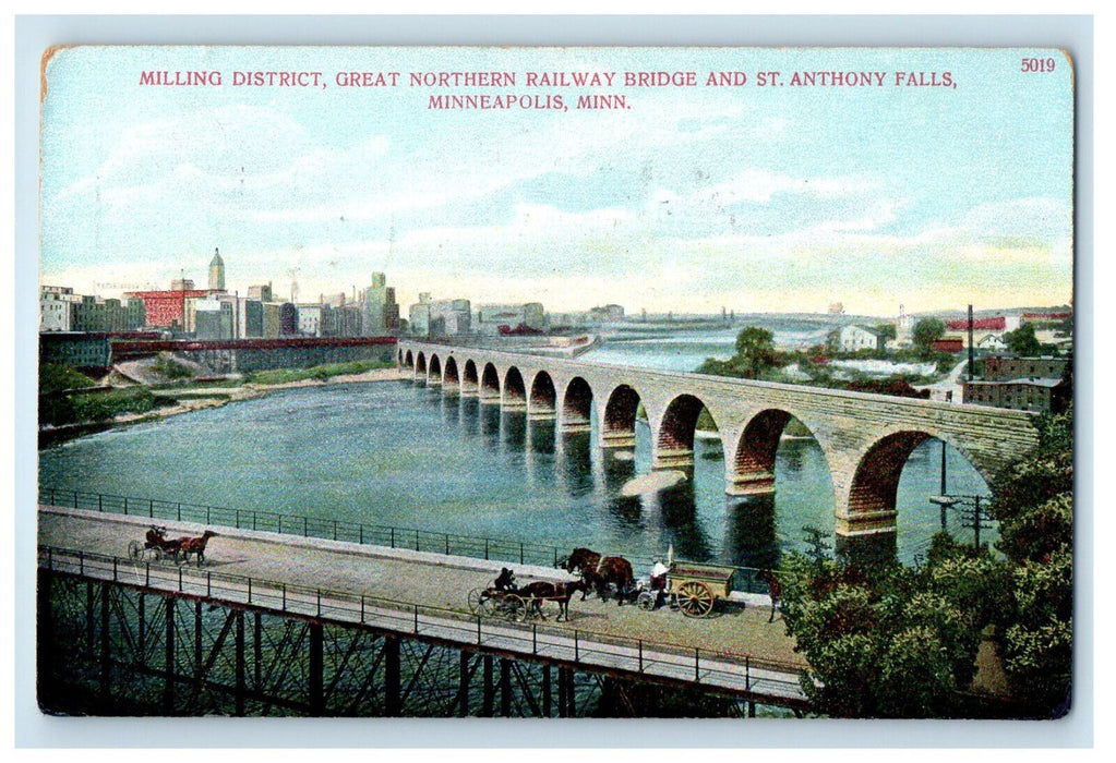 c1910 Milling District, Great Northern Railway Bridge Minneapolis MN Postcard