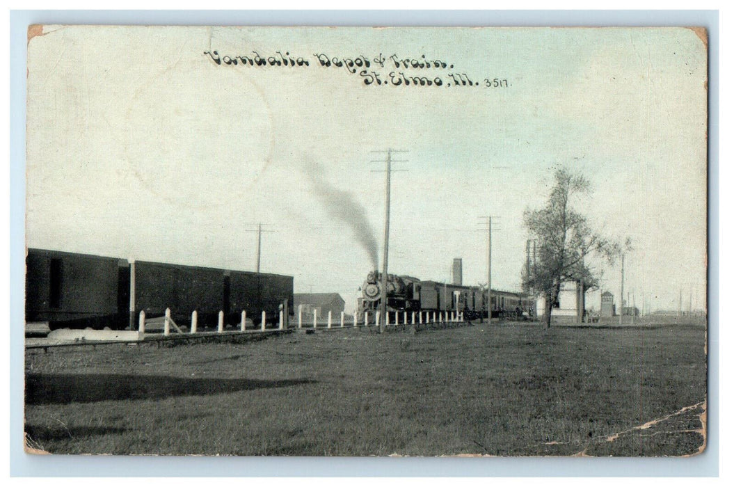 1919 Vandalia Depot & Train St. Elmo Illinois IL Osmono NE Posted Postcard