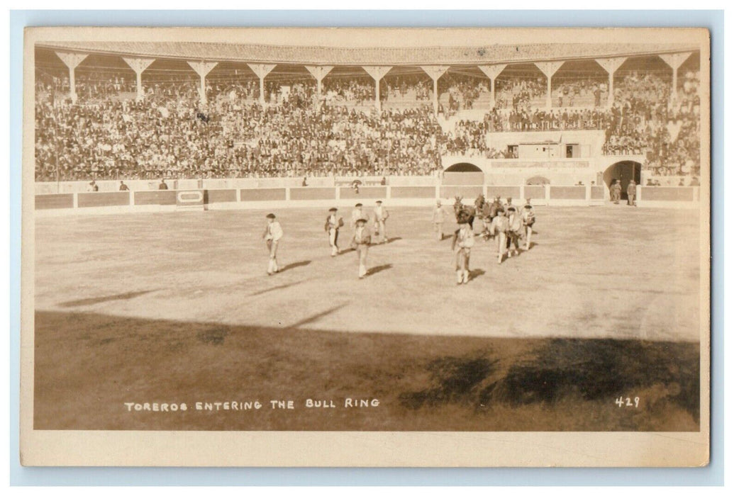 c1920's Toreros Entering Bull Ring Bull Fighting Cadiz Spain RPPC Photo Postcard