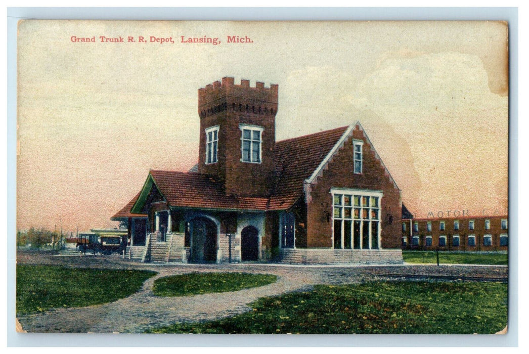 c1910 Grand Trunk Railroad Depot Lansing Michigan MI Unposted Postcard
