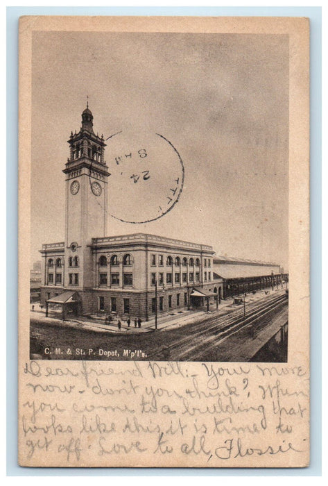 1907 C.M. & St. P Depot Minneapolis Minnesota MN Posted Antique Postcard
