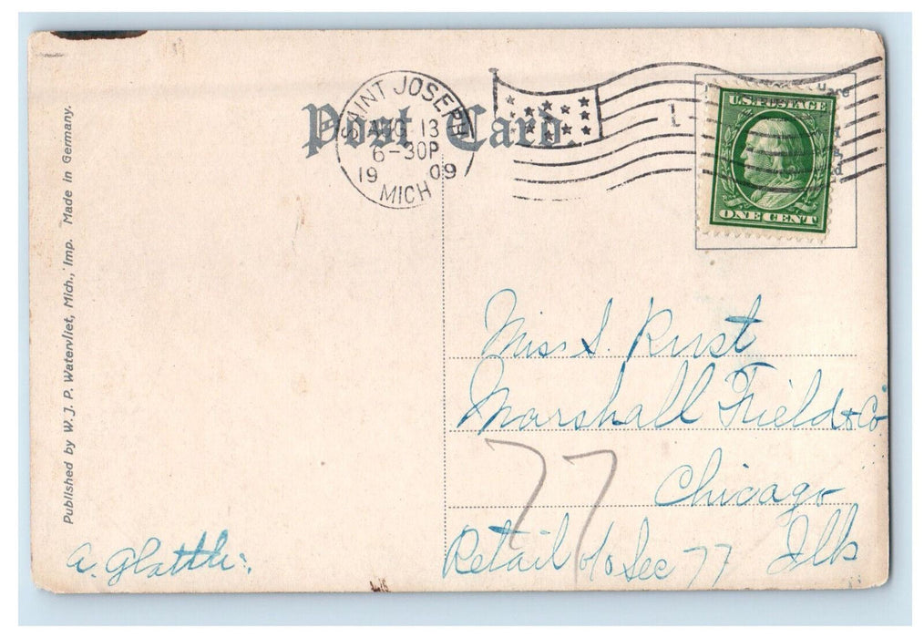 1909 The Dummy Crossing Paw Paw River to the Lake Coloma Michigan MI Postcard
