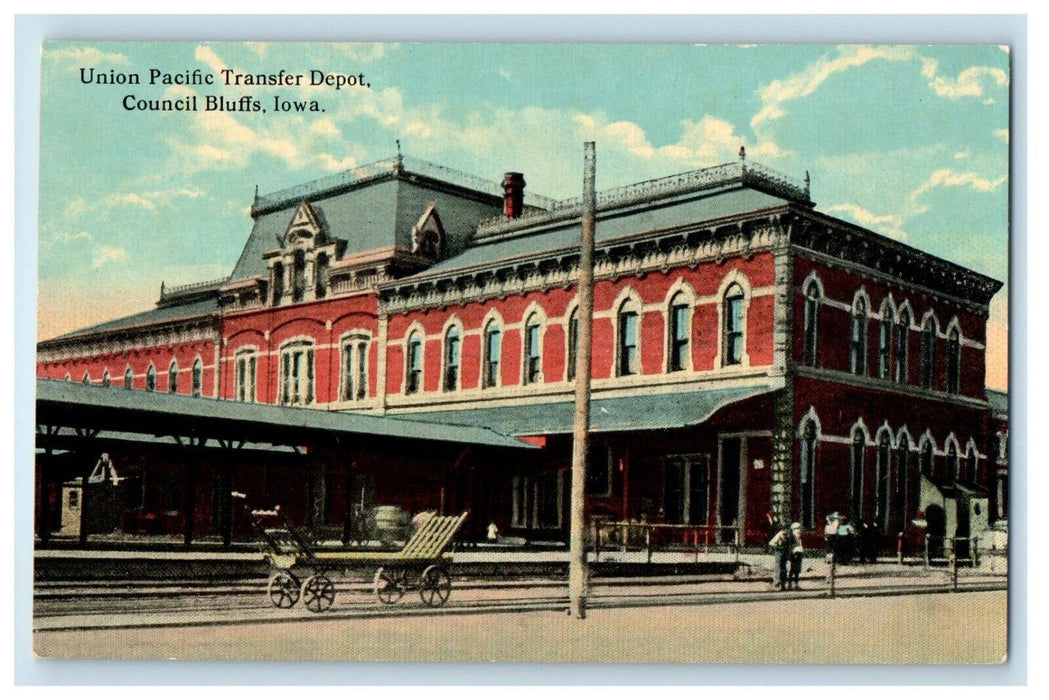 c1930's Union Pacific Transfer Depot Station Council Bluffs Iowa IA Postcard