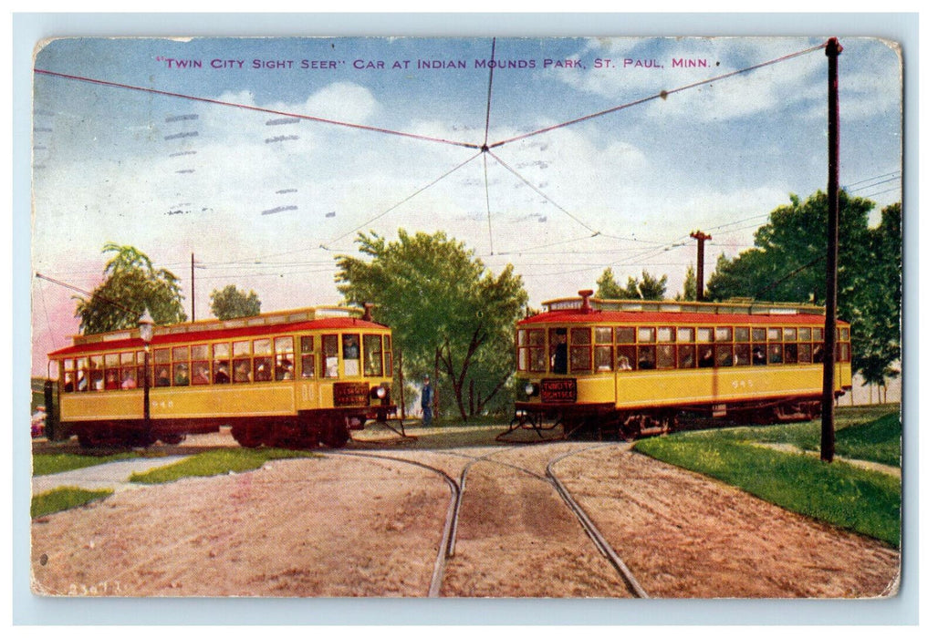 1912 Twin City Sight Seer Car at Indian Mounds Park St. Paul MN Postcard