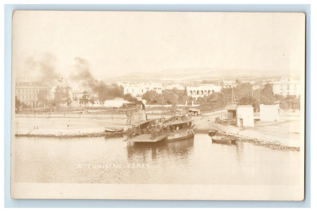 c1920's A Tunisian Ferry Boat Scene Dock RPPC Photo Unposted Antique Postcard