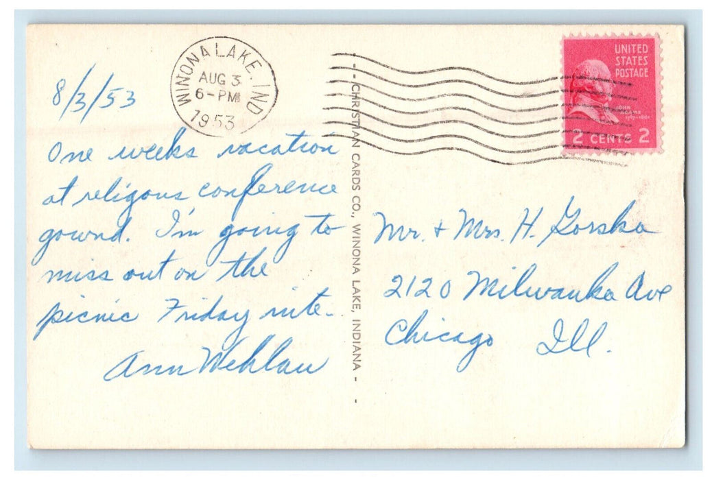 1953 Grace Theological Seminary - Winona Lake Indiana IN Vintage Postcard