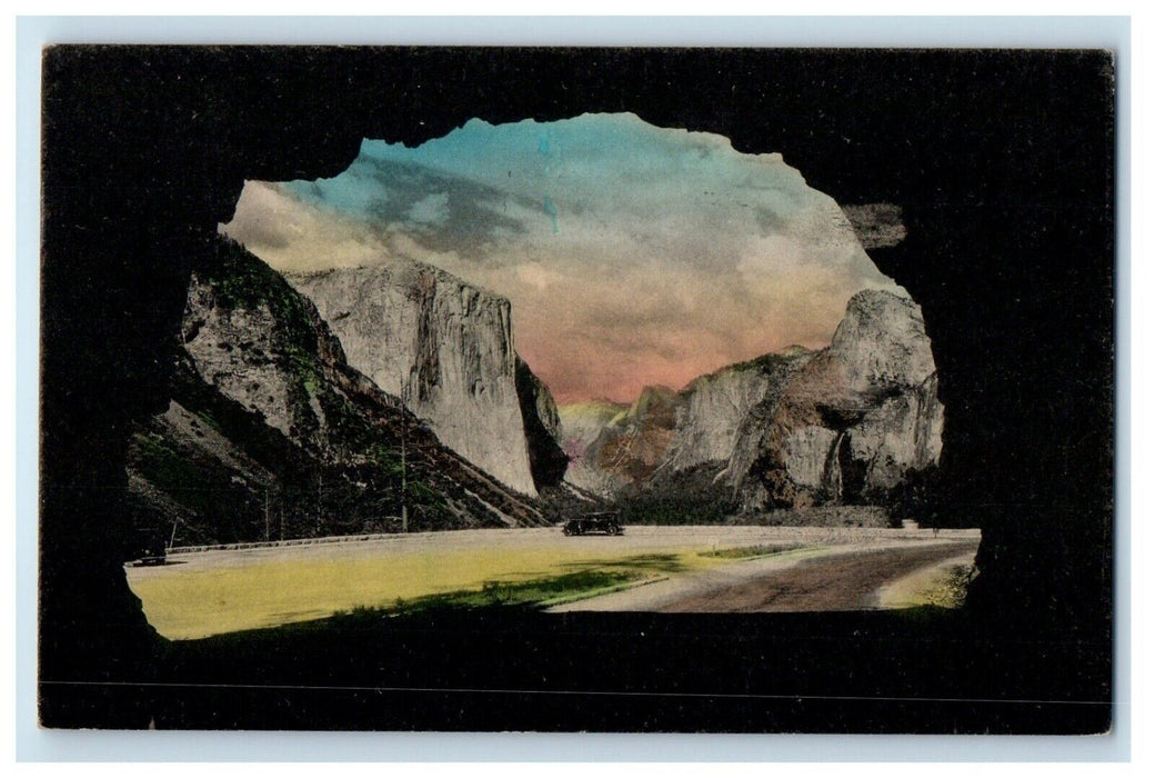 1941 Yosemite Valley From The Tunnel Cars Handcolored Oakland CA Postcard