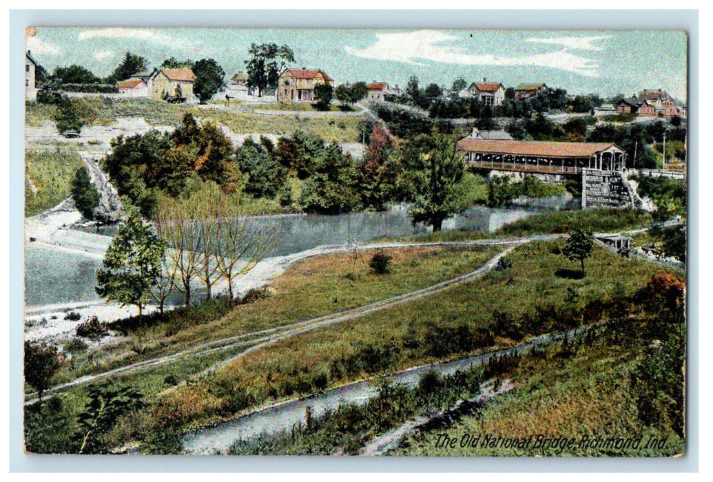 c1910 The Old National Bridge, Richmond Indiana IN Antique Posted Postcard