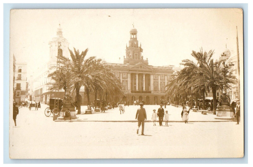 c1920's View Of Cathedral Cadiz Spain Scene Street RPPC Photo Antique Postcard