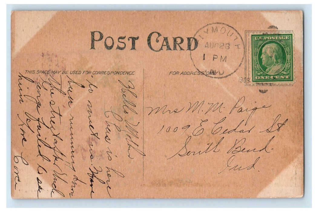 1909 View of High Water, Horse Carriage, Plymouth Indiana IN Postcard
