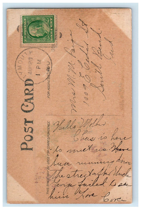 1909 View of High Water, Horse Carriage, Plymouth Indiana IN Postcard