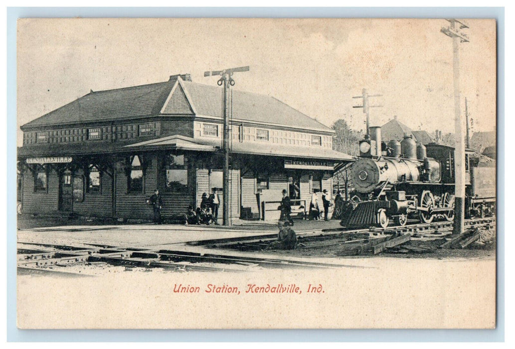1907 Train in Union Station Kendallville Indiana IN Posted Antique Postcard