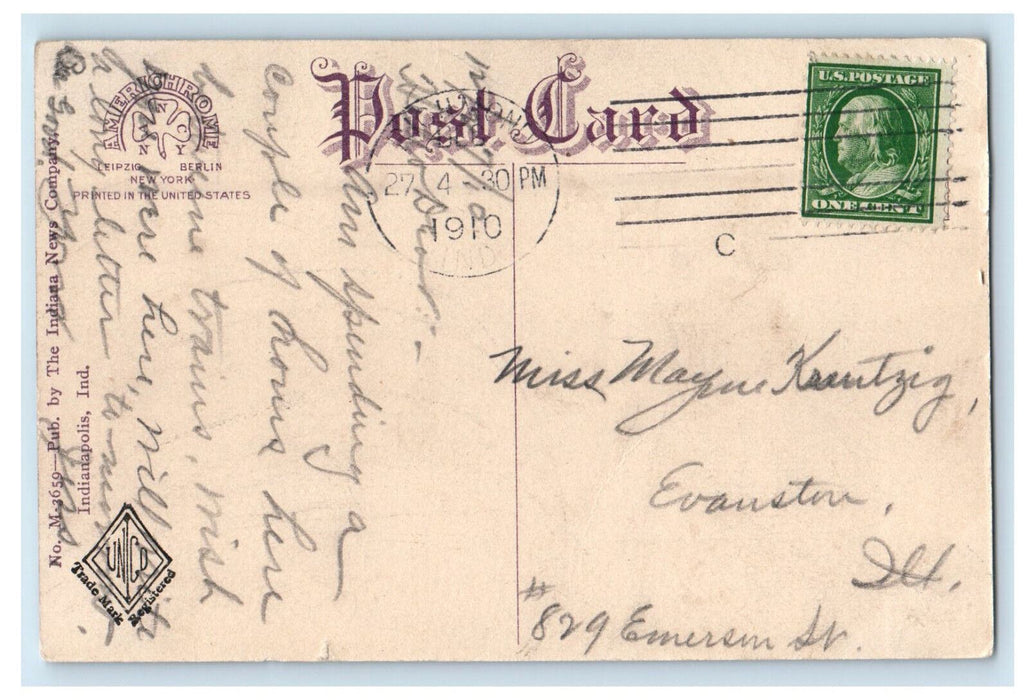 1910 View of Train Outgoing, Union Station Richmond Indiana IN Postcard