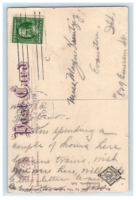 1910 View of Train Outgoing, Union Station Richmond Indiana IN Postcard