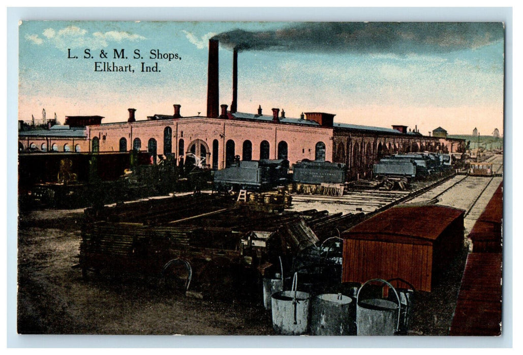 c1910 Factory Smoke, L.S. & M.S. Shops Elkhart Indiana IN Unposted Postcard