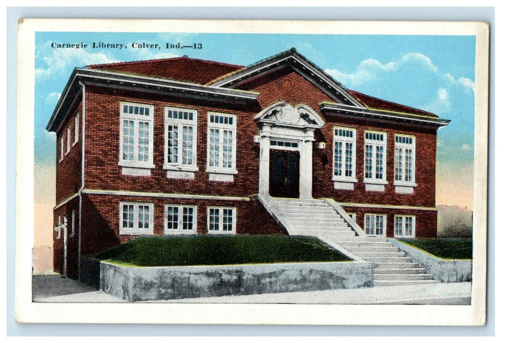 c1920s Entrance to Carnegie Library Culver Indiana IN Unposted Postcard