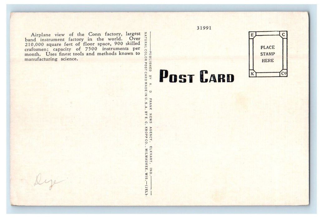 c1910 Air View, Conn Band Instrument Co. Elkhart Indiana IN Postcard