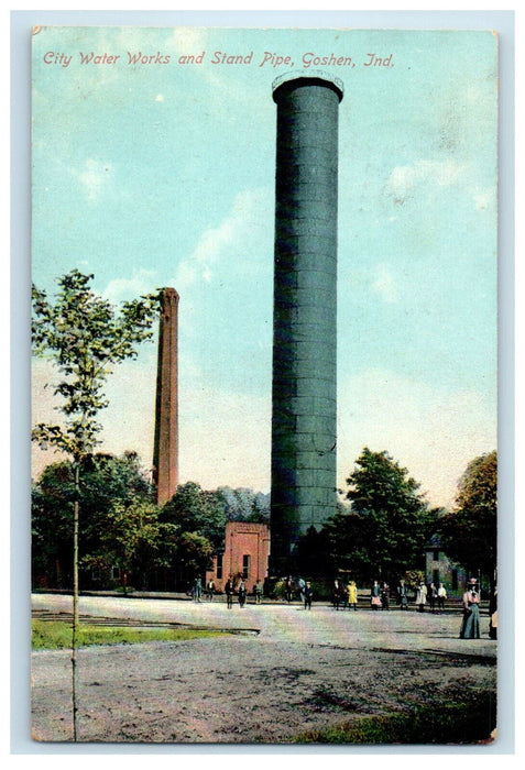 1909 City Water Works and Stand Pipe Goshen Indiana IN Antique Posted Postcard