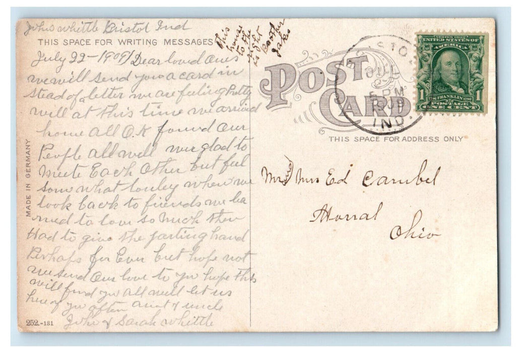 1909 City Water Works and Stand Pipe Goshen Indiana IN Antique Posted Postcard