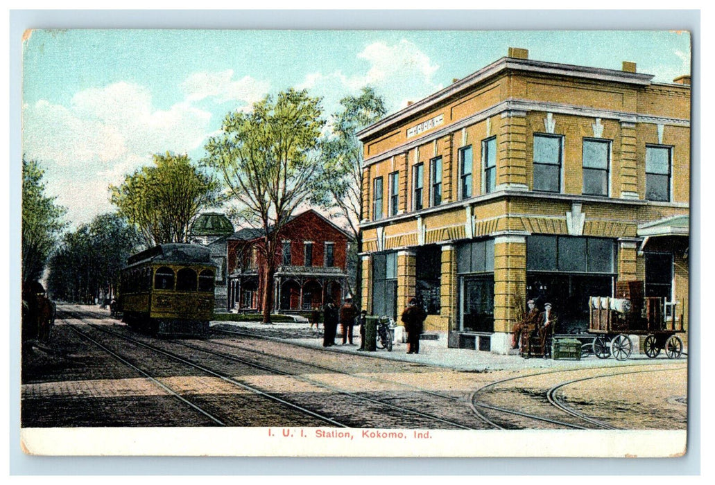 c1910 Streetcar Trolley I.U.I Station Kokomo Indiana IN Unposted Postcard
