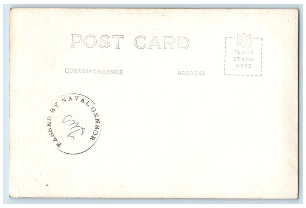 c1940's Beach Hotel Flags Coca Cola Navy Censor Hawaii HI  RPPC Photo Postcard