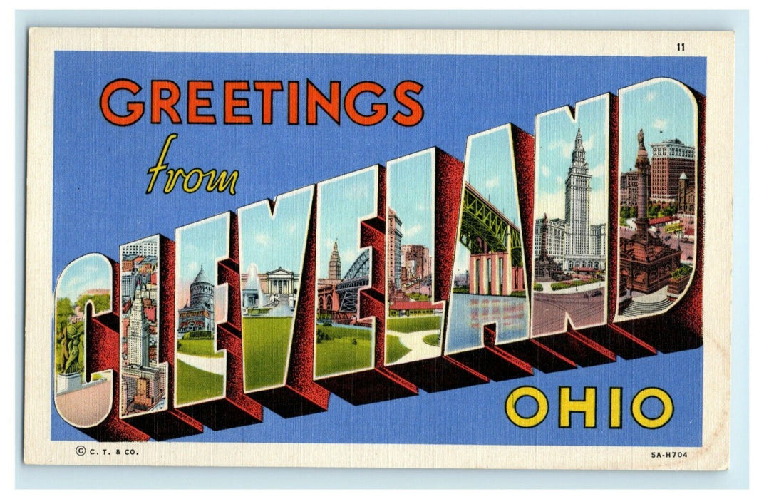 c1940's Greetings From Cleveland Ohio OH Large Letter Vintage Postcard