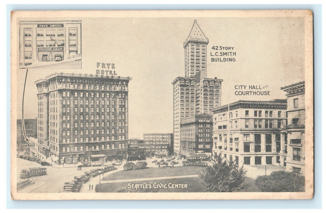 Seattle's Civic Center Frye Hotel City Hall Courthouse Vintage Postcard