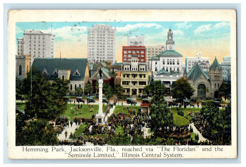 1924 The Floridan, Seminole Limited, Hemming Park, Jacksonville FL Postcard