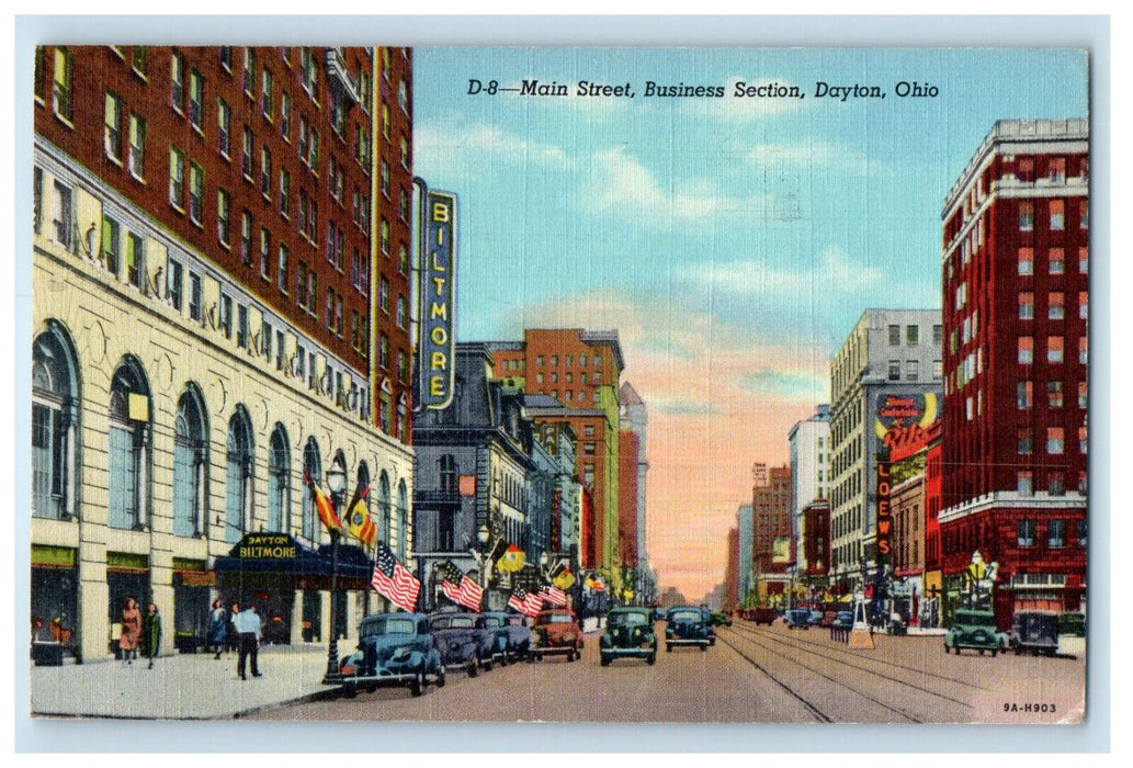 1947 Main Street Business Section, Dayton Ohio OH Cancel Posted Postcard