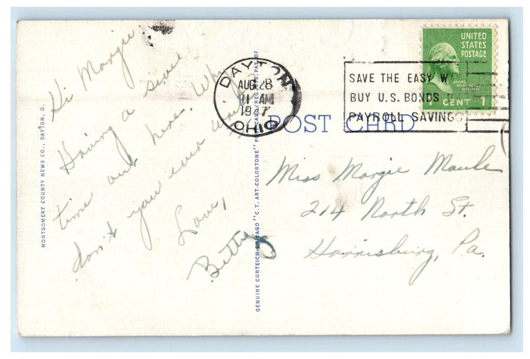 1947 Main Street Business Section, Dayton Ohio OH Cancel Posted Postcard