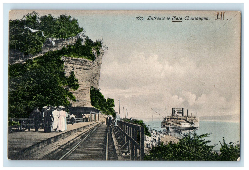 c1910 Railroad Scene, Entrance to Piasa Chautauqua Illinois IL Postcard