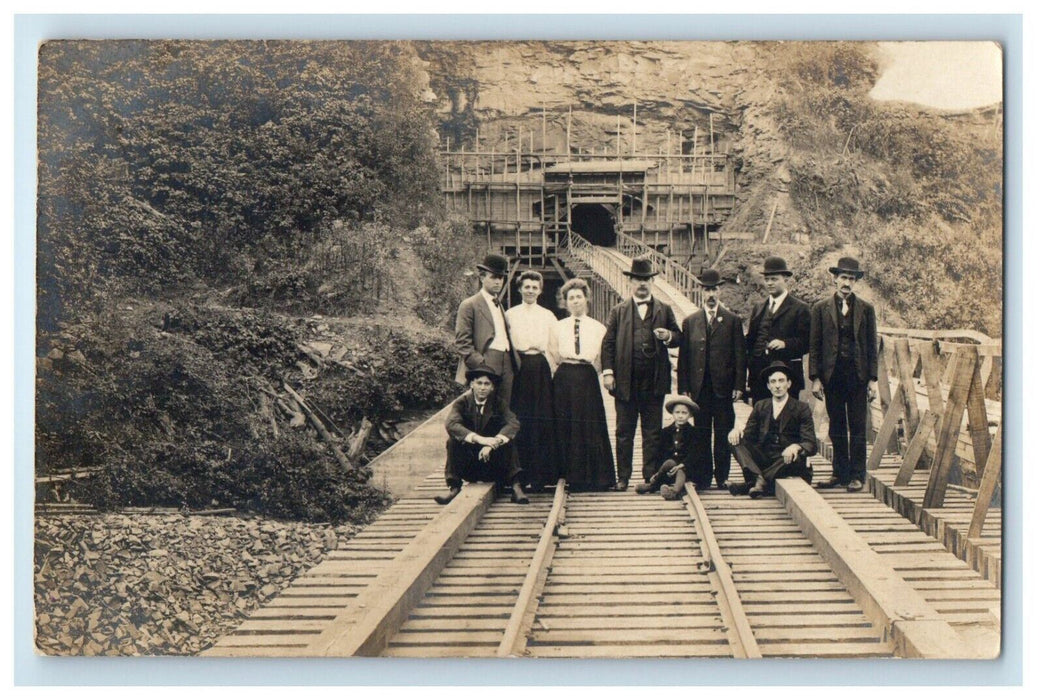 c1910 Group Celebrating Railroad Tunnel Construction RPPC Photo Postcard