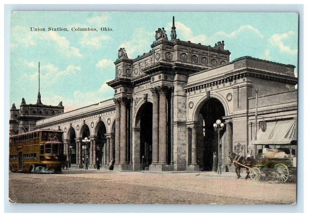 c1910 Two Floor Trolley Streetcar Union Station Columbus Ohio OH Postcard