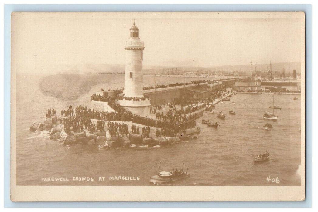 c1920's Farewell Crowds At Marseille France RPPC Photo Unposted Vintage Postcard