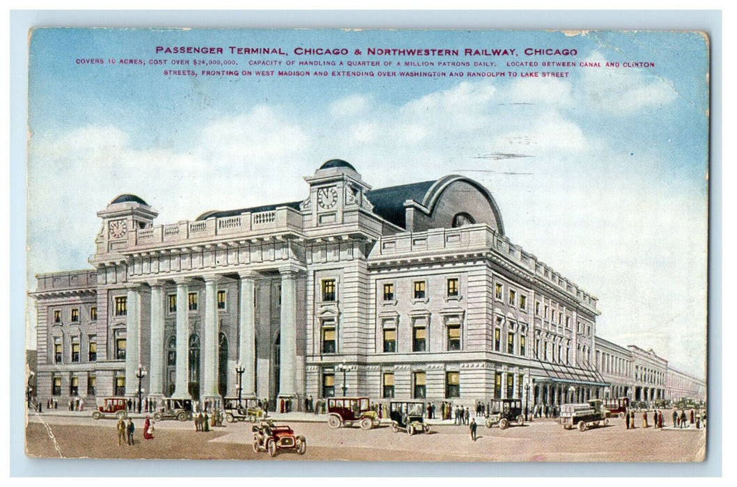 1912 Chicago & Northwestern Railway Passenger Terminal Chicago IL Postcard