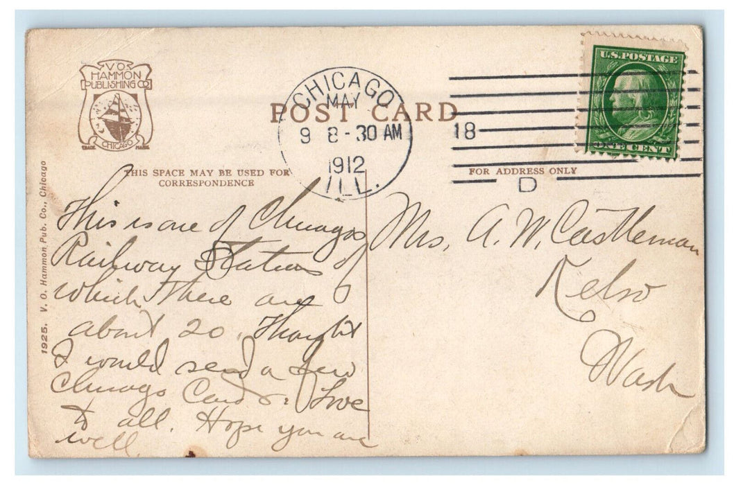 1912 Chicago & Northwestern Railway Passenger Terminal Chicago IL Postcard