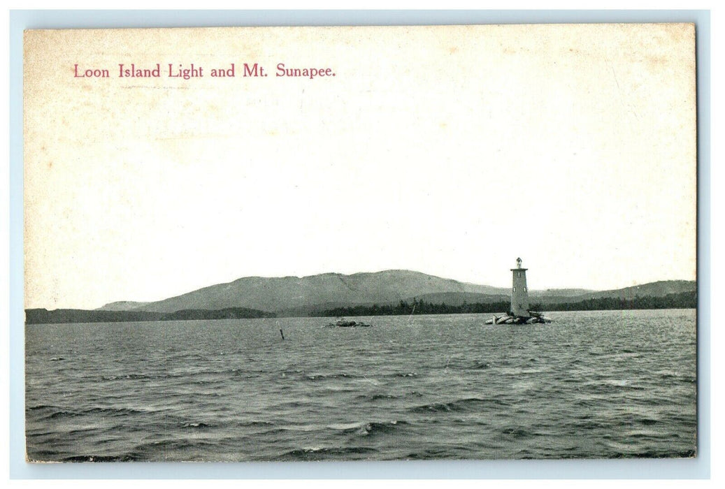 1910 Loon Island Light and Mount Sunapee New Hampshire NH Antique Postcard