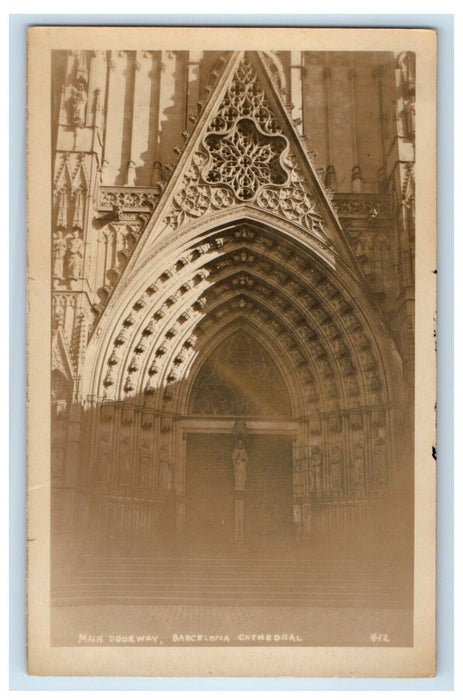 c1920's Main Doorway Barcelona Cathedral Spain  RPPC Photo Vintage Postcard