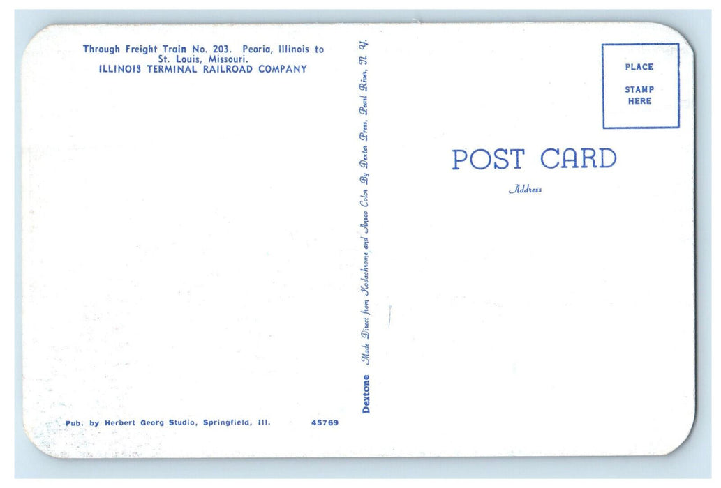 c1950s Through Freight Train No. 203, Illinois Terminal Railroad CO. Postcard