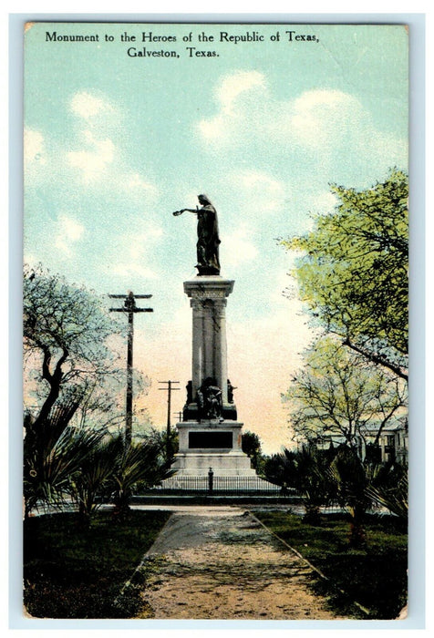 c1910 Monument To The Heroes Of The Republic Texas Galveston TX Postcard