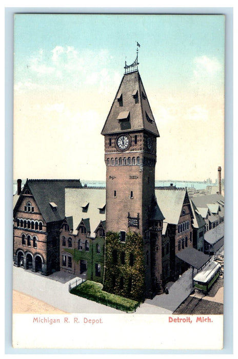 c1910 Michigan Railroad Depot Detroit Michigan MI Unposted Postcard