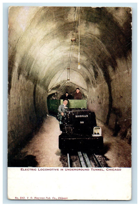 c1905 Electric Locomotive In Underground Tunnel, Chicago Illinois IL Postcard