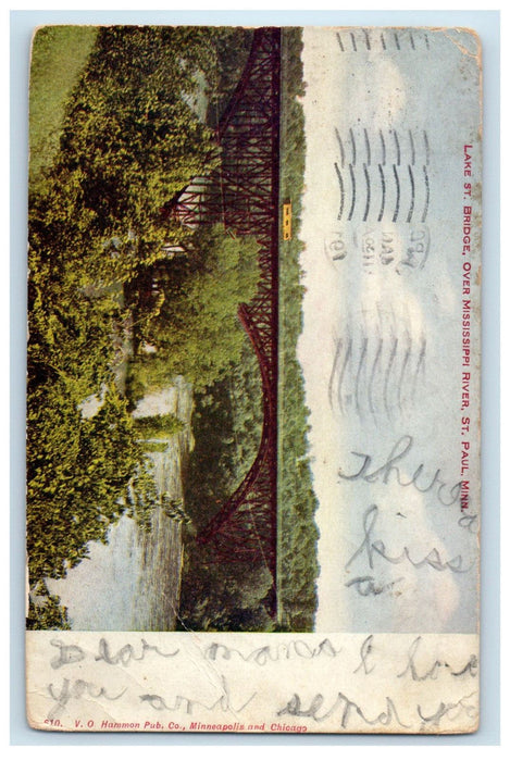 1910 Lake St. Bridge Over Mississippi River, St. Paul Minnesota MN Postcard