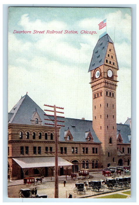 c1910 Dearnborn Street Railroad Station Chicago Illinois IL Postcard