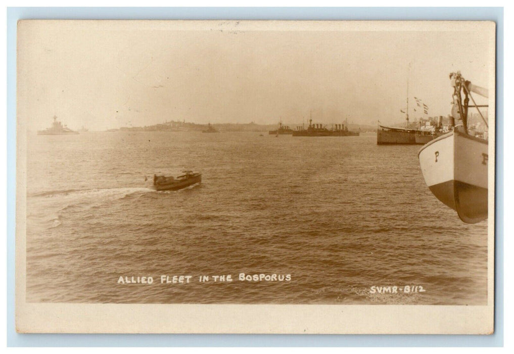 c1920's Allied Fleet In The Bosporus Turkey, Steamer Ship RPPC Photo Postcard