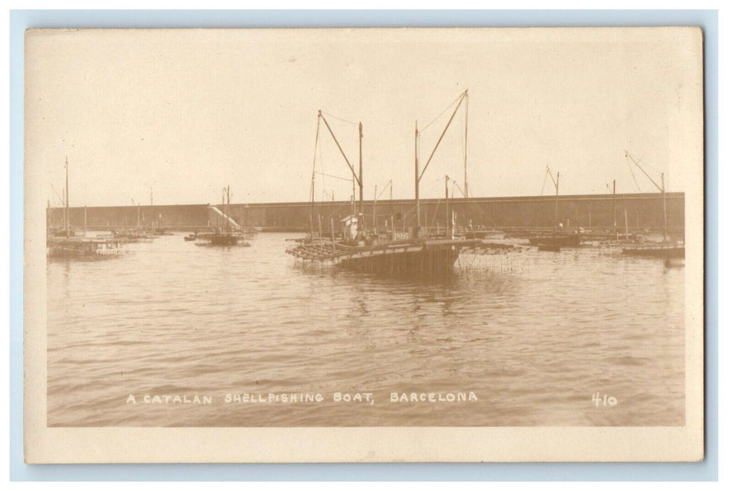 c1920's A Catalan Shell Fishing Boat Barcelona Spain RPPC Photo Vintage Postcard