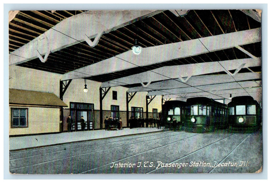 1909 Interior I.T.S. Passenger Station Decatur IL Plainview WA Postcard