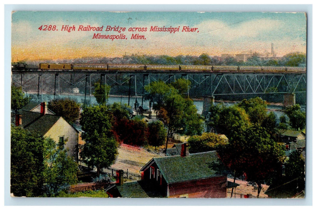 1912 High Railroad Bridge Across Mississippi River Minneapolis MN Postcard