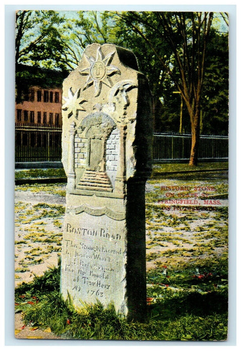 1914 Historic Stone on State St. Springfield Massachusetts MA Posted Postcard